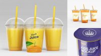 8213+ Glossy Plastic 4 Pack Juice Cup PSD Mockup Side View High-Angle Smart Design Template Free