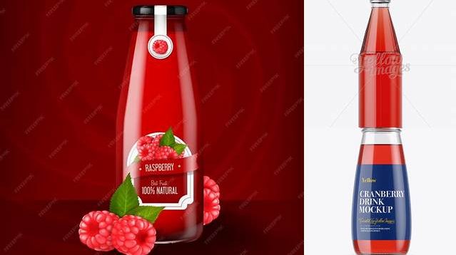 8218+ 330ml Glass Bottle With Raspberry Drink PSD Mockup Free Download Design Mockup