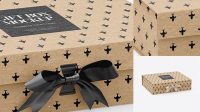 8220+ Kraft Gift Box With Bow PSD Mockup Half Side View High-Angle Shot Best Free Mockup PSD