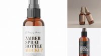 8225+ Amber Spray Bottle PSD Mockup Halfside View Exclusive Editable PSD File