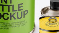 8225+ Tin Can with Matte Label PSD Mockup Front View High Angle Shot Mockup PSD Free Download