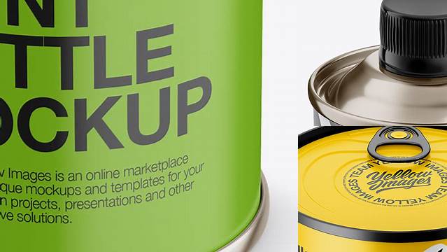 8225+ Tin Can with Matte Label PSD Mockup Front View High Angle Shot Mockup PSD Free Download