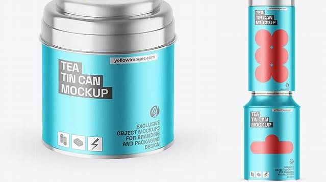 8226+ Matte Metallic Tea Tin Can PSD Mockup Downloadable PSD Design Template