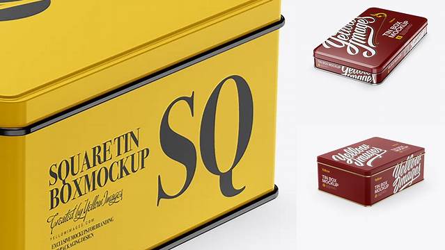 8227+ Glossy Tin Box PSD Mockup Half Side View High-Angle Shot Photoshop Resource Free