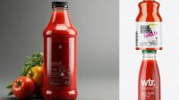 8228+ Glass Bottle with Tomato Juice PSD Mockup Fully Layered Photoshop Freebie