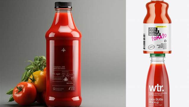 8228+ Glass Bottle with Tomato Juice PSD Mockup Fully Layered Photoshop Freebie