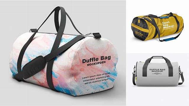 8231+ Duffle Bag PSD Mockup Front View Free Smart Object Templates