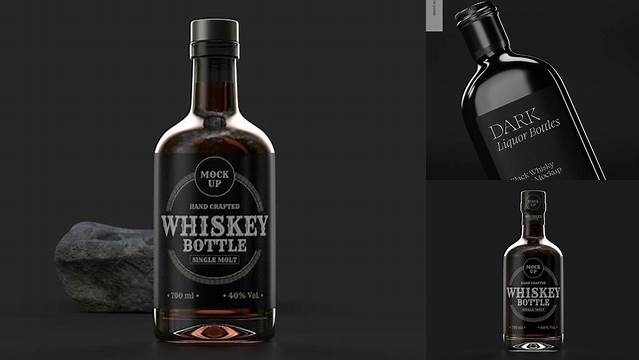 8233+ Black Matte Whiskey Bottle PSD Mockup Layered PSD for Easy Editing