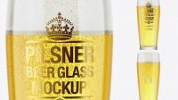 8233+ Willi Becher Glass With Pilsner Beer PSD Mockup Free Download Design Mockup