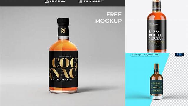 8237+ Glass Cognac Bottle PSD Mockup Front View Modern and Unique Freebie PSD