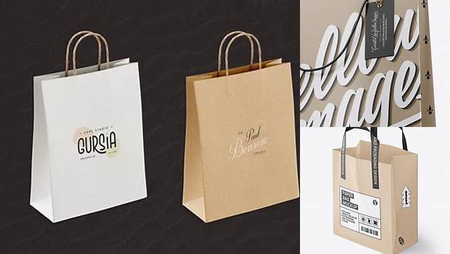 8238+ Karft Paper Bag with Label PSD Mockup Half Side View Elegant and Stylish Free PSD