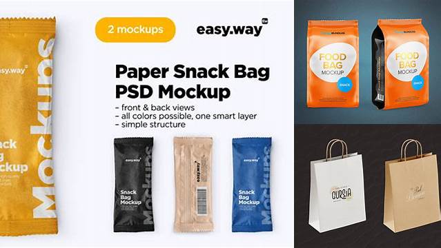 8239+ Glossy Paper Snack Bag PSD Mockup Half Side View Fully Customizable Mockup PSD Free