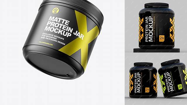 824+ Matte Protein Jar PSD Mockup Front View Exclusive Editable PSD File