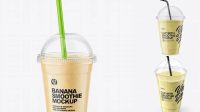 8243+ Plastic Cup with Banana Smoothie and Straw PSD Mockup Professional Photoshop Design Freebie