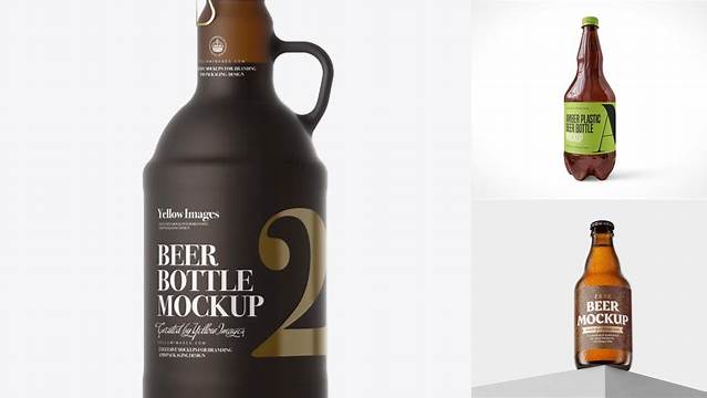 8244+ Amber Matte Beer Bottle PSD Mockup Front View Unique Free Photoshop Files