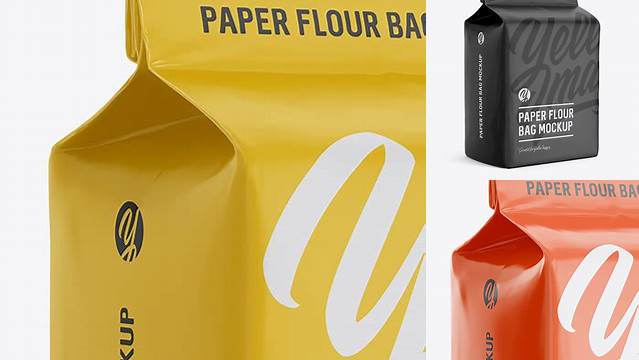 8246+ Paper Flour Bag PSD Mockup Halfside View Eye-Level Shot Modern and Unique Freebie PSD