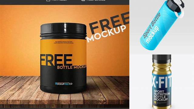 8251+ Metal Sport Nutrition Bottle PSD Mockup Front View High-Angle Shot Layered Photoshop Template