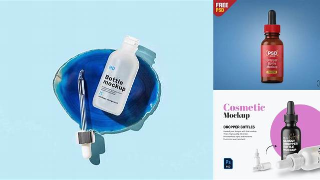 8251+ Open Blue Bottle With Dropper PSD Mockup Free Graphic Mockup PSD