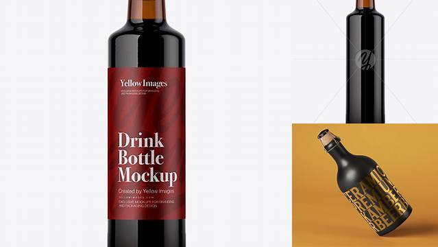 8256+ 250ml Amber Glass Bottle with Dark Beer PSD Mockup Creative PSD Resources