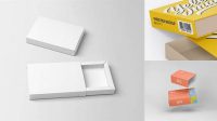 8258+ Matte Paper Slide Box PSD Mockup Half Side View Easy-to-Edit PSD