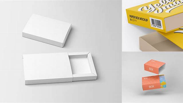 8258+ Matte Paper Slide Box PSD Mockup Half Side View Easy-to-Edit PSD