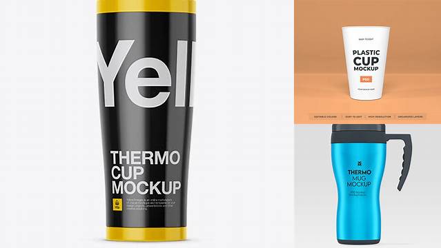 8260+ Glossy Plastic Thermo Cup PSD Mockup Modern Free PSD Template