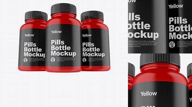 8265+ Three Matte Pills Bottles PSD Mockup Front View Hero Shot Fully Customizable Photoshop Freebie