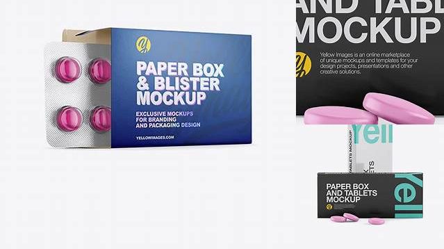 8266+ Paper Box With Tablets PSD Mockup Half Side View Unique and Creative Free PSD File