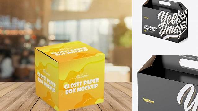 8269+ Glossy Paper Box with Handle PSD Mockup Half Side View Exclusive Digital PSD Resource