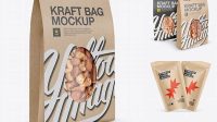 8271+ Two Kraft Stand-Up Pouches with Nuts PSD Mockup Front View Premium Mockup Freebie