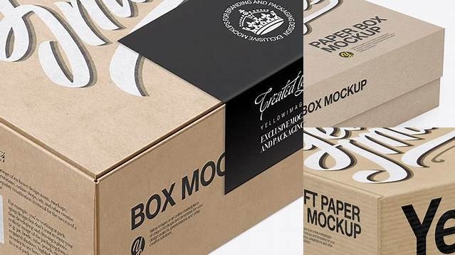 8272+ Kraft Package With a Label PSD Mockup Half Side View High-Angle Shot Free Graphic Design Mockup File