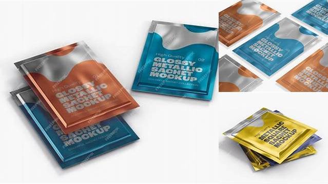 8274+ Metallic Sachet PSD Mockup Half Side View Best for Showcase