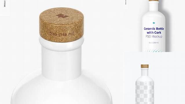 8276+ Ceramic Bottle With Cork PSD Mockup High-Angle Shot Unique and Editable PSD