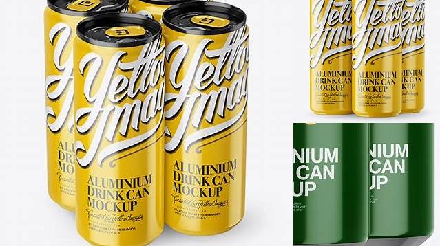 8278+ 4 Glossy Aluminium Cans PSD Mockup Half Side View Free Mockup Templates