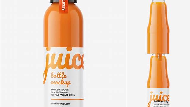 828+ Clear Glass Bottle with Carrot Juice PSD Mockup Editable Mockup PSD