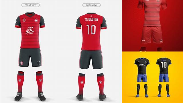 828+ Men’s Full Soccer Kit with Polo Shirt PSD Mockup Front View Elegant Design Mockup PSD