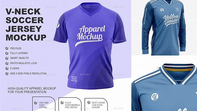 8283+ Men’s Soccer V-Neck Jersey LS PSD Mockup Back View Professional Quality PSD Freebie