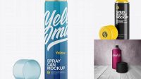 8285+ Glossy Spray Can With Transparent Cap PSD Mockup Easy-to-Edit Photoshop Freebie