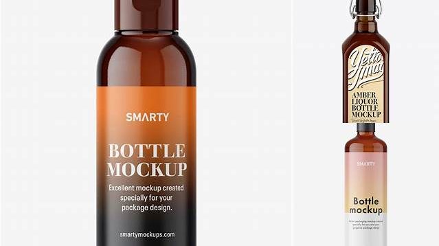 8285+ Liquor Amber Bottle PSD Mockup with Flip-Top Cap Front View High Resolution