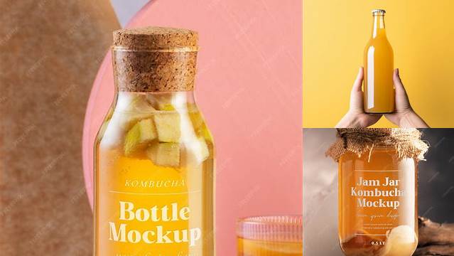 8287+ Kombucha Bottle Mockup Easy Editable