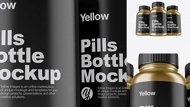 8288+ Three Metallic Pills Bottles PSD Mockup Front View Hero Shot Editable and Customizable PSD