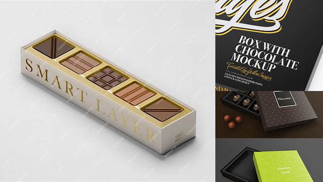 8293+ Matte Chocolate Box PSD Mockup Half Side View High-Angle Shot Smart Layer Mockup Free