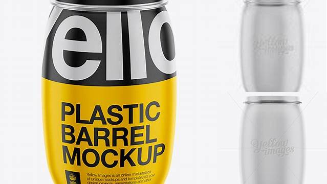 8297+ 130L Plastic Barrel PSD Mockup Halfside View Modern Photoshop Resource