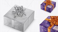 8306+ Matte Metallic Gift Box with Glossy Bow PSD Mockup Include TIFF