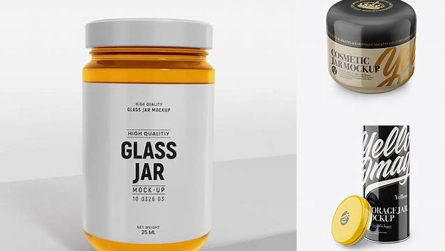 8307+ Glossy Jar PSD Mockup Front View High Angle Shot Custom Mockup PSD for Free