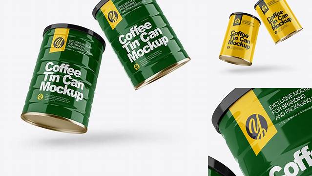 831+ Two Glossy Coffee Tin Cans PSD Mockup Modern Photoshop Resource