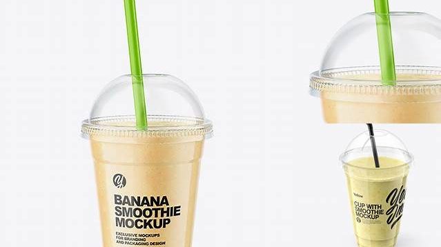 8312+ Banana Smoothie Cup with Straw PSD Mockup PSD Free Download