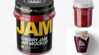 8314+ Glass Cherry Jam Jar PSD Mockup High-Angle Shot Photoshop Resource Free