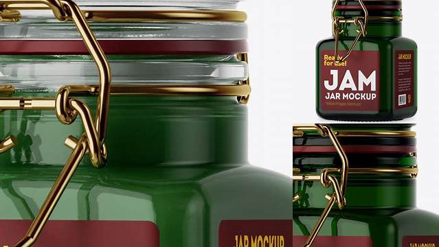 8315+ 100ml Green Glass Jam Jar with Clamp Lid PSD Mockup Halfside View Creative Photoshop Resources