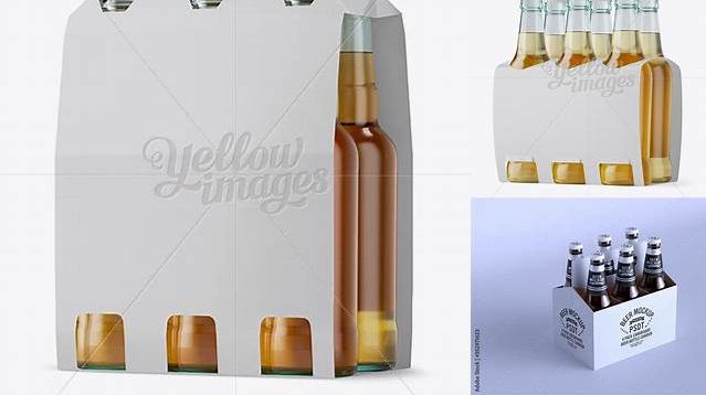 8315+ White Paper 6 Pack Beer Bottle Carrier PSD Mockup 3/4 View High-Angle Shot Free Mockup PSD Template